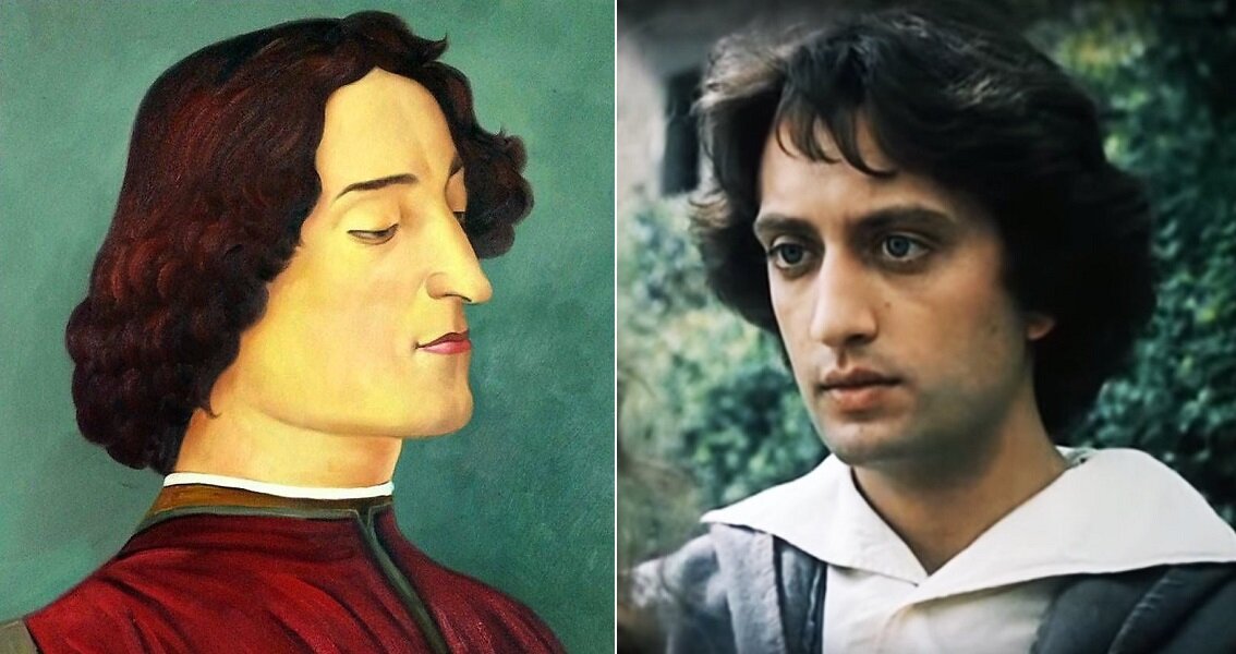 Портрет Джулиано Медичи работы Сандро Боттичелли. Википедия. / Кадр из фильма «Ученик лекаря» (1983). Скриншот.