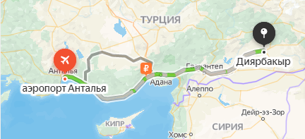 Расстояние от Анталии 1100 км