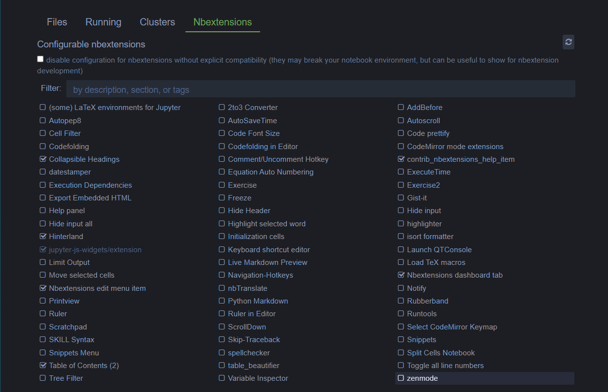 Список доступных расширений.