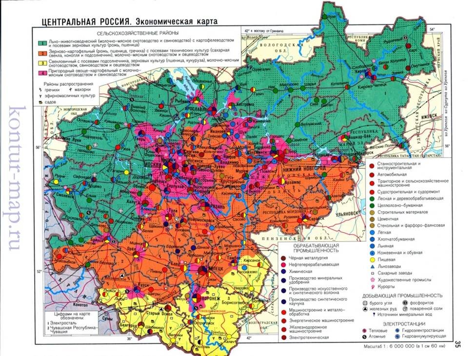 Контурная карта по географии девятый класс центральная россия