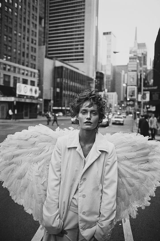 Amber Valletta photographed by Peter Lindbergh for Harper's Bazaar, December 1993.