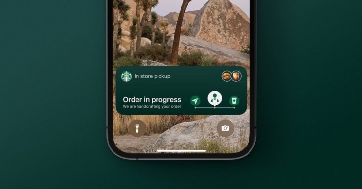    Благодаря Live Activities можно наблюдать за статусом приготовления кофе прямо с локскрина.