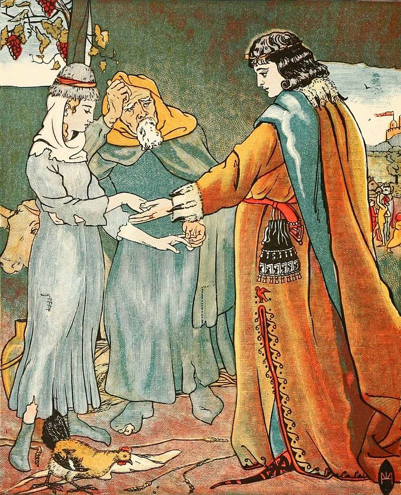 Гризельда обещает терпеливо подчиняться мужу. Иллюстрация Элизы Хавейс (1882) к книге Чосер для детей
