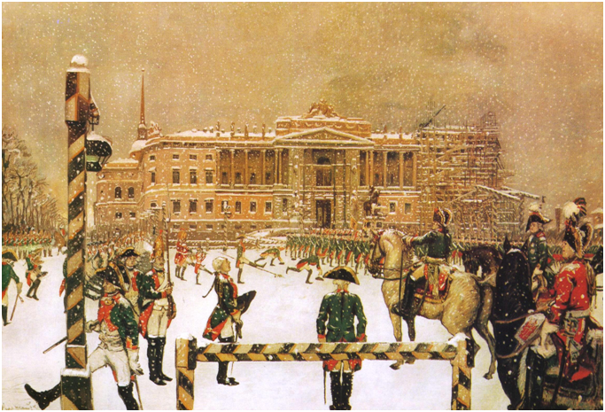 А.Н. Бенуа. Парад при Павле I. 1907 г. Государственный Русский музей.