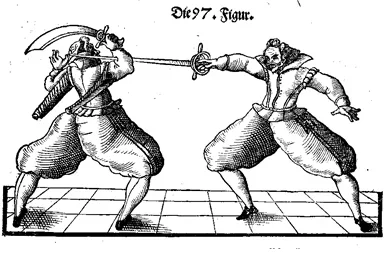 Рисунок из книги Хундта, "Новая книга по искусству фехтования рапирой", 1611 год