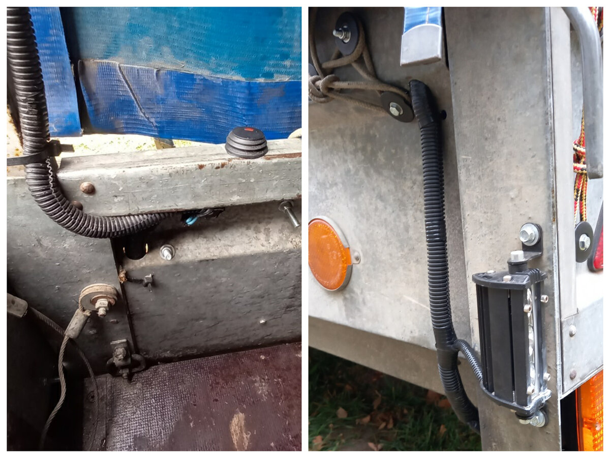 Кнопка на борту установлена ближе к откидному заднему борту. Перед тем, как двигаться задним ходом в темноте выхожу, нажимаю её и становится видно куда едешь.