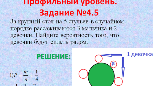 На круглый стол на 5 стульев в случайном порядке рассаживаются 3 мальчика