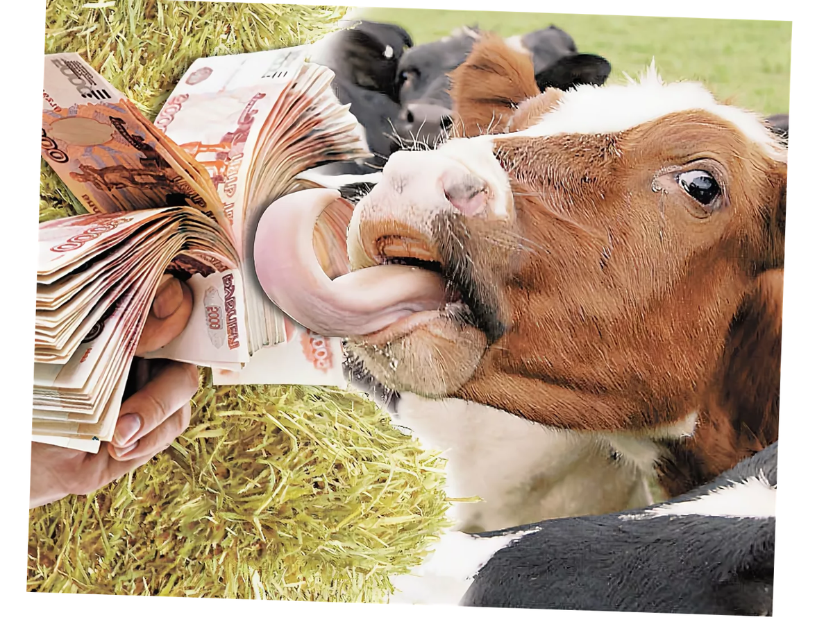 Корова с деньгами. Животноводство коровы. Субсидии на животноводство. Сельское хозяйство молоко. Как языком слизала