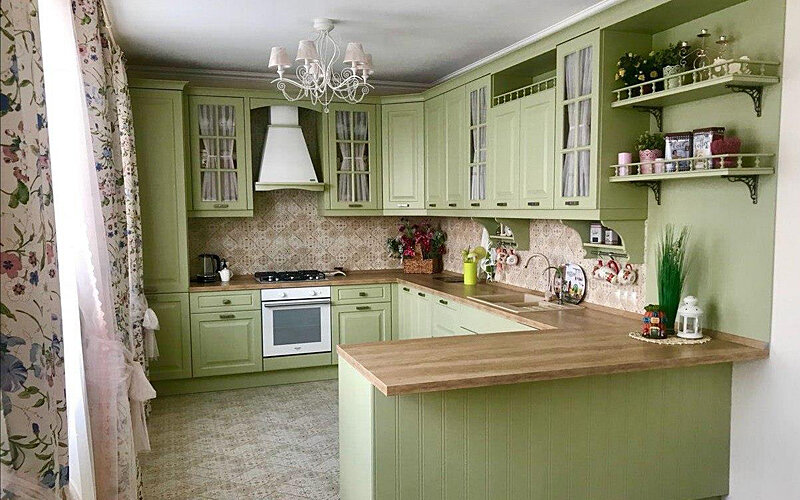 Фисташковый цвет в интерьере кухни - 58 фото