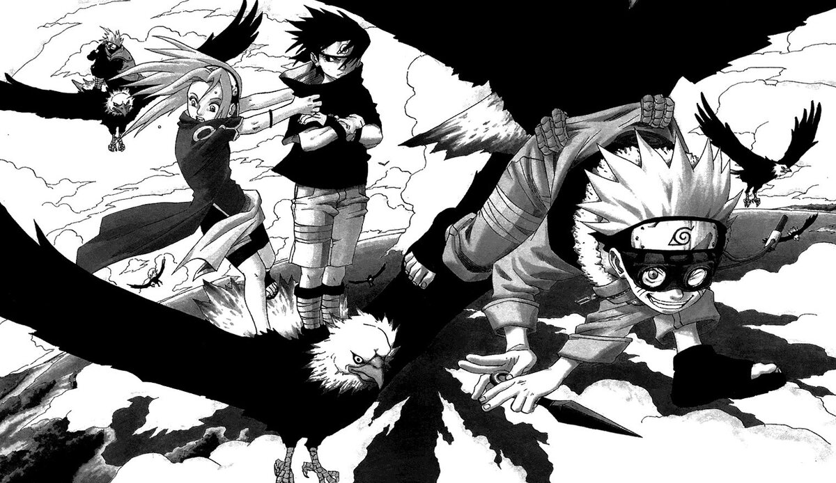 Фрагмент разворота из манги Масаси Кисимото «Naruto. Наруто. Книга 2. Мост героя. Тома 4–6»