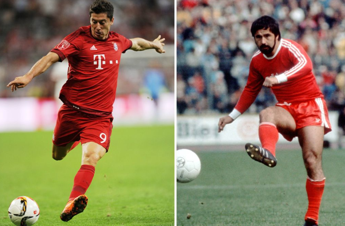 Роберт Левандовски слева и Герд Мюллер
