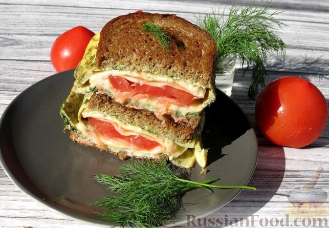 хлеб тостовый, яйца, рыба красная слабосолёная, помидор, сыр твёрдый, укроп свкжий, масло растительное