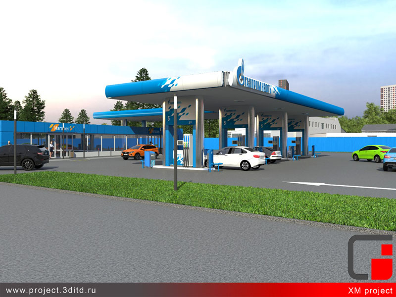 Проект реконструкции и благоустройства территории ансамбля АЗС "Газпромнефть" и офисного центра в Щёлково.