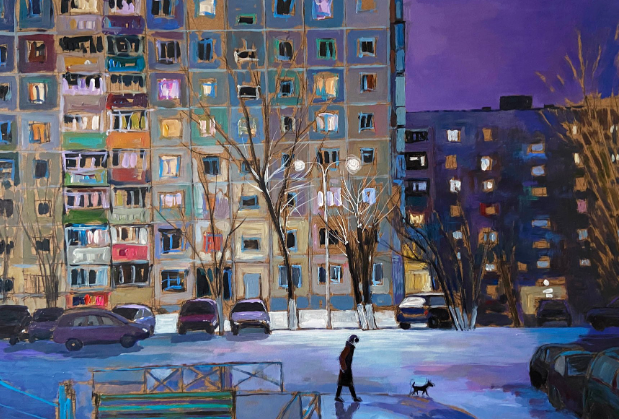  Вечерние беседы. Оргалит, акрил 70 х 103 см. 2022 г.