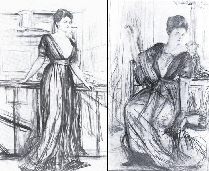 Рисунки Серова, в поисках удачной композиции портрета.