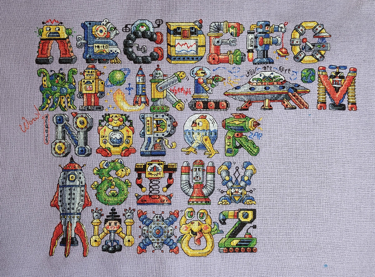 готовый отшив схемы Alphabots, дизайнер Сэнди Ортон. Здесь и далее все фото сделаны автором блога