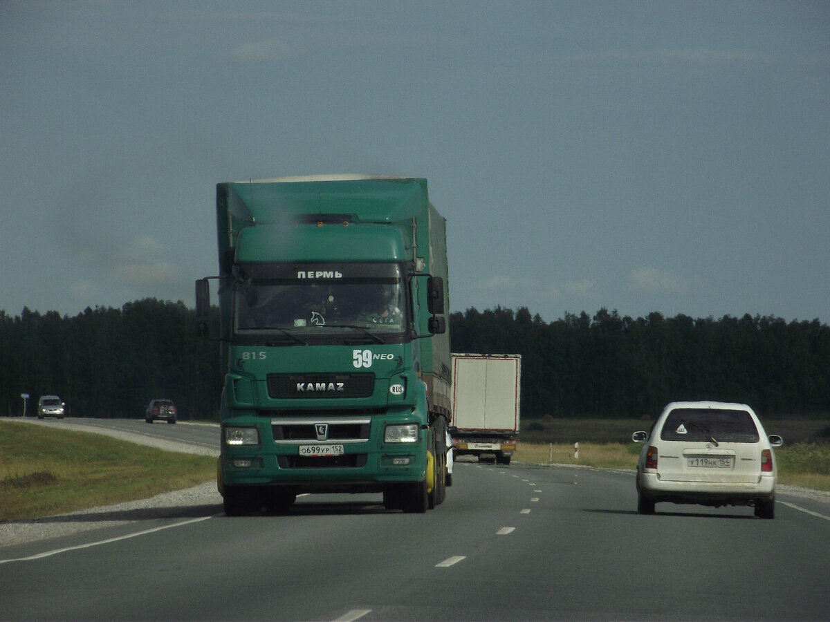 Дорога в Новосибирск. Уже несколько лет ведутся дебаты о необходимости её расширения, но воз и ныне там: неплохое, в общем-то, полотно и очень мощный трафик таких же могучих грузовиков. Фото из личного архива автора (С), 2019 год
