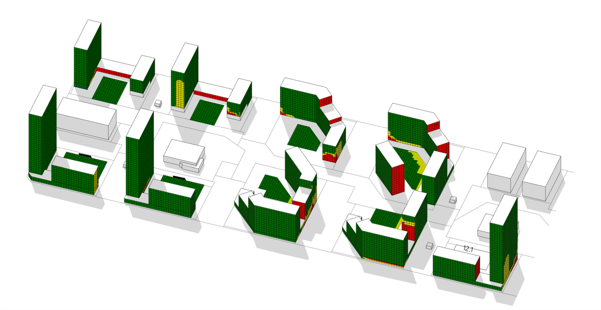 Выполненный расчет инсоляции жилого квартала
