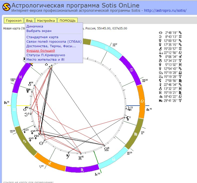 Астрологическая карта сотис
