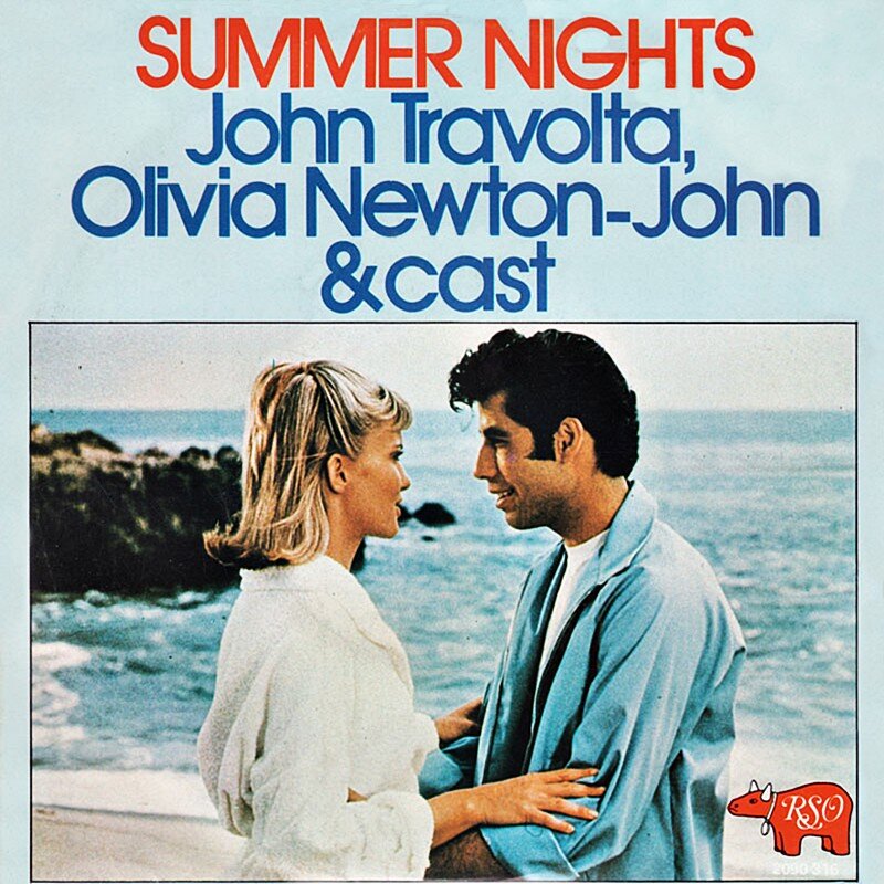Обложка сингла "Summer Nights" дуэта John Travolta & Olivia Newton John