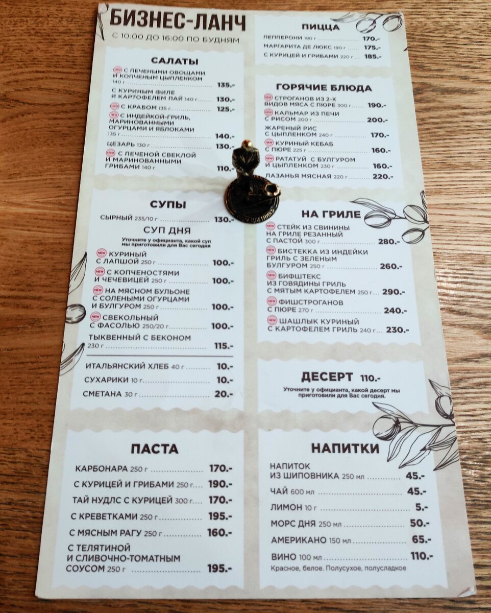 Обеденное меню