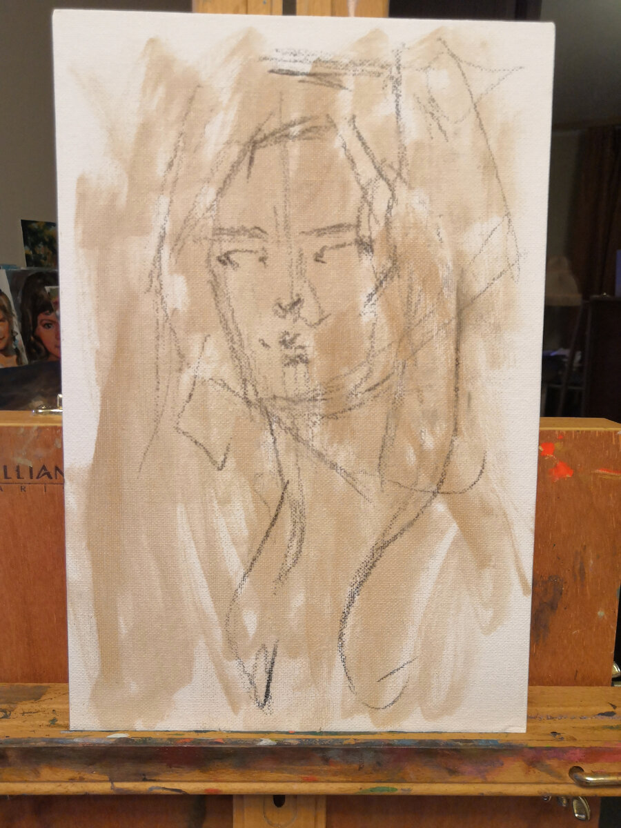 Этап 1, имприматура, подготовительный рисунок, фото автора