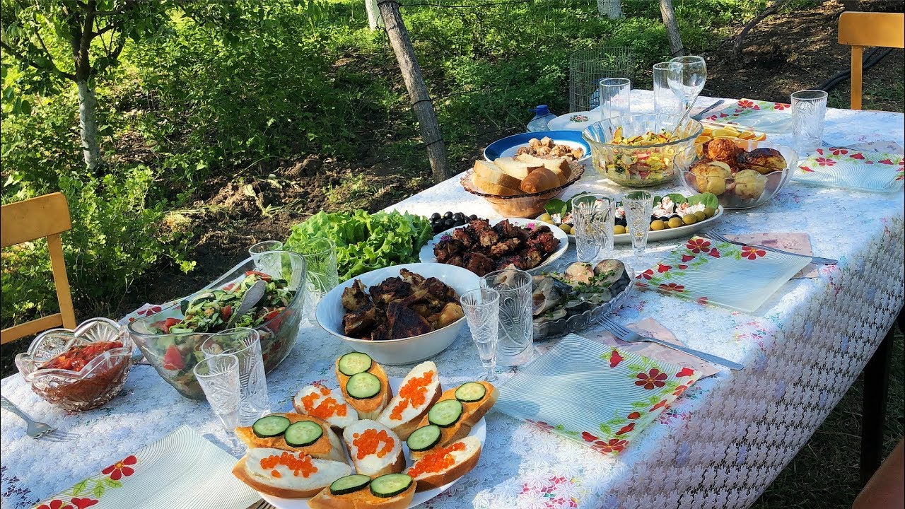 ПРАЗДНИЧНЫЙ СТОЛ на ДЕНЬ РОЖДЕНИЯ на природе. Летнее меню. Закуски, САЛАТЫ,  шашлык. Рецепты.