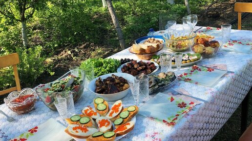 ПРАЗДНИЧНЫЙ СТОЛ на ДЕНЬ РОЖДЕНИЯ на природе.  Летнее меню. Закуски, САЛАТЫ, шашлык. Рецепты.