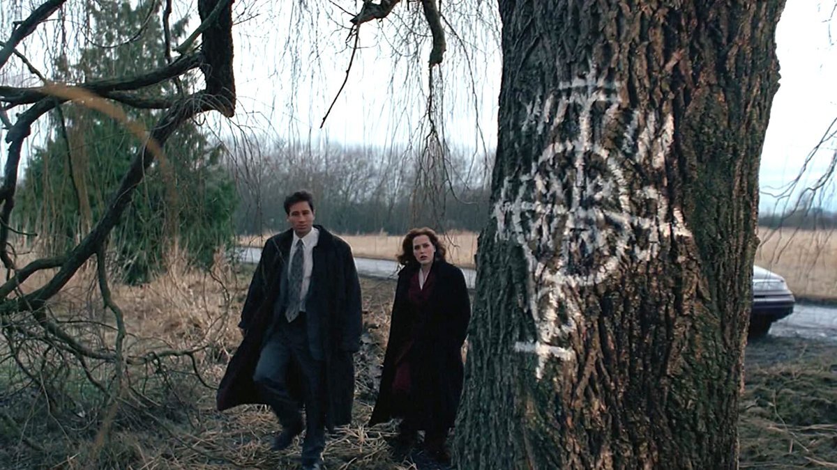 Кадр из сериала "Секретные материалы". Рисунок Вуду на дереве.