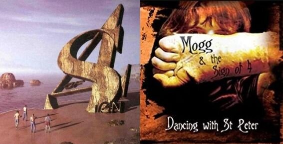 Альбом проекта Фила Могга Sign Of 4 "Dancing With St. Peter", 2002 г. Слева - английский вариант оформления, 2002 года, справа - американский, 2008 г.