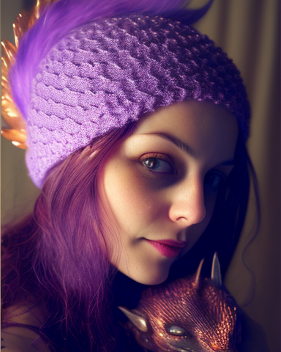 Шапочка с рельефным узором , главным акцентом  является меховой помпон необычной формы в виде хвоста или гребня, смотря как уложить. Можно добавить полупрозрачный бисер для большего сияния по периметру шапки. Но не слишком много! Главное в данной шапке всё же меховой помпон и текстура основного узора.