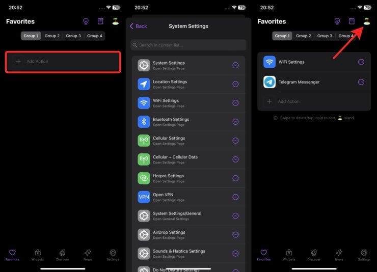     Можно добавлять сюда любые интересующие вас действия и ярлыки.