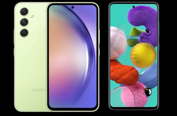    Как можно было сделать экран Galaxy A54 (слева) менее привлекательным, чем дисплей старого Galaxy A51 (справа)?