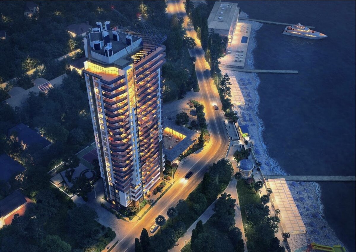 Вид на Черное море с высотного жилого дома в Сочи (ЖК Панорама Парк)