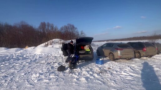 Зимняя рыбалка на реке Ока (Акатьево), жерлицы, вибы, замняя палатка с печкой.