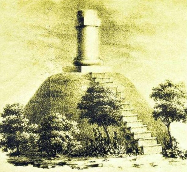 Монумент на вершине Машука в честь персидского принца Хосров-Мирза, 1830 год (рисунок Дж. Бернардацци)
