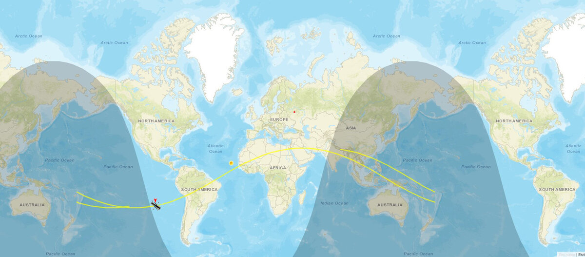 Телескоп появляется на дневной стороне Земли. Скрин сервиса с сайта n2yo.com
