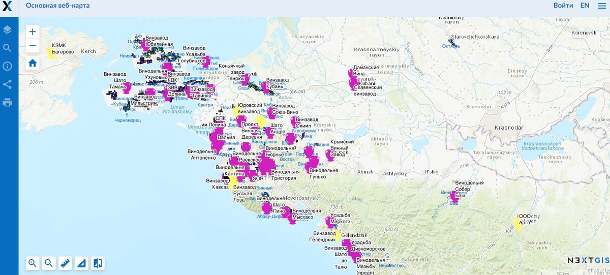 Винодельни Кубани от Шато Тамань до Дивноморксого. С сайта http://winemap.nextgis.com