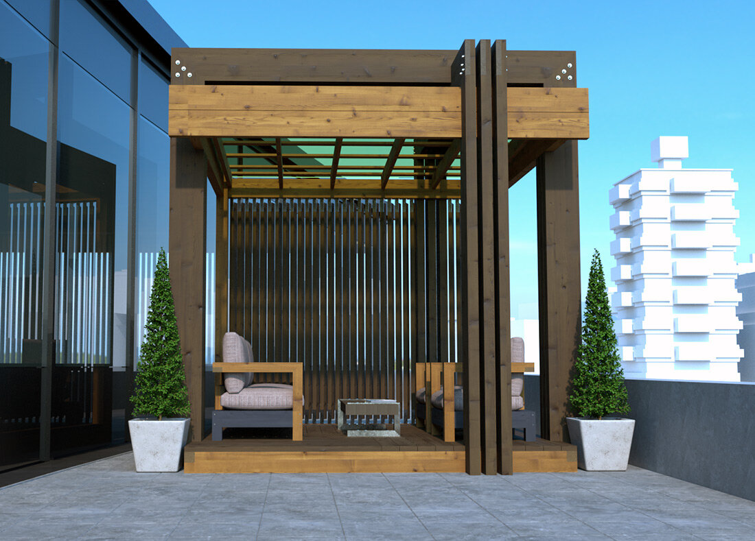 По замыслу это нужно установить легкую сборную конструкции, которую можно разместить на террасе 5-го этажа офисного здания