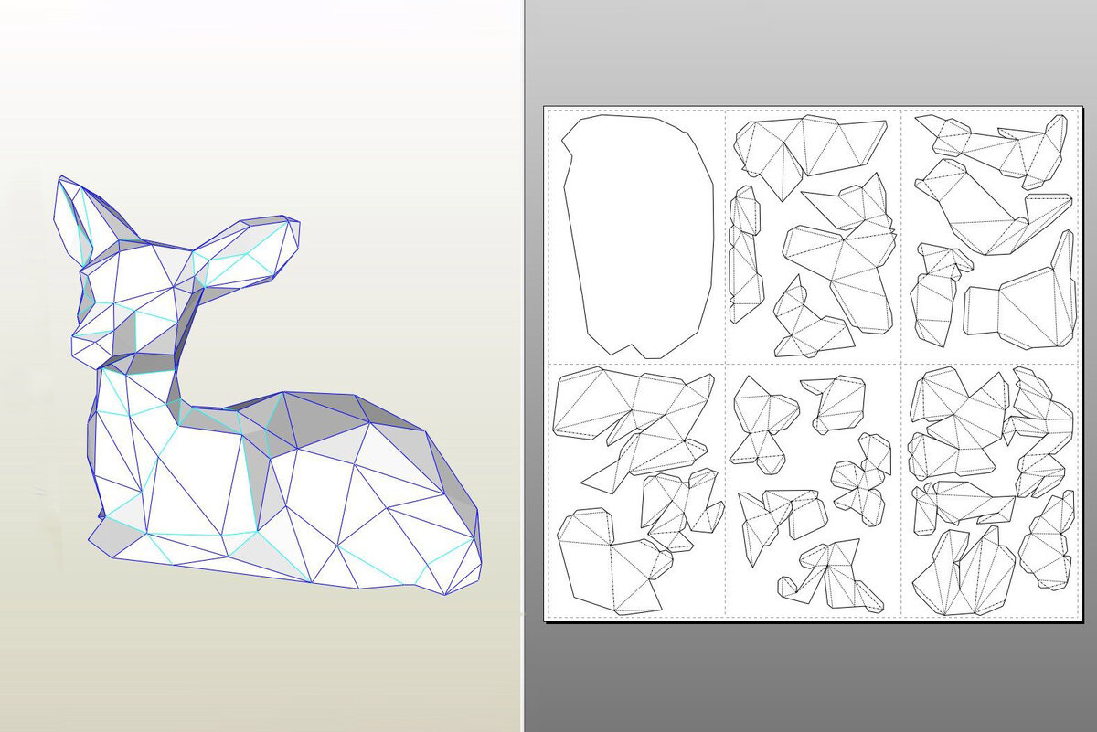 Как сделать 3д фигуру из бумаги. Пейперкрафт развертки. Пейпер крафт развертки. Развертка пепакура голова единорога. Полигональная фигура олень схема.