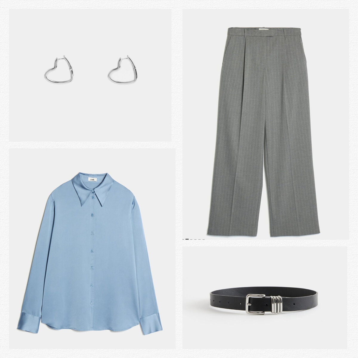 Костюмные брюки 5999 руб. Атласная блуза 4599 руб. Ремень из иск.кожи 1599 руб. Сережки 1599 руб. 