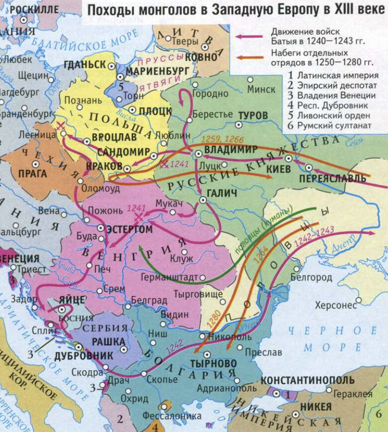 Походы монголов в Западную Европу в 13 веке. Источник: wikipedia.com