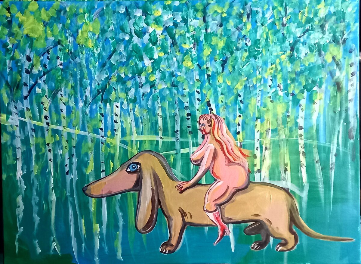 Художник Самсонов "Баба на таксе"