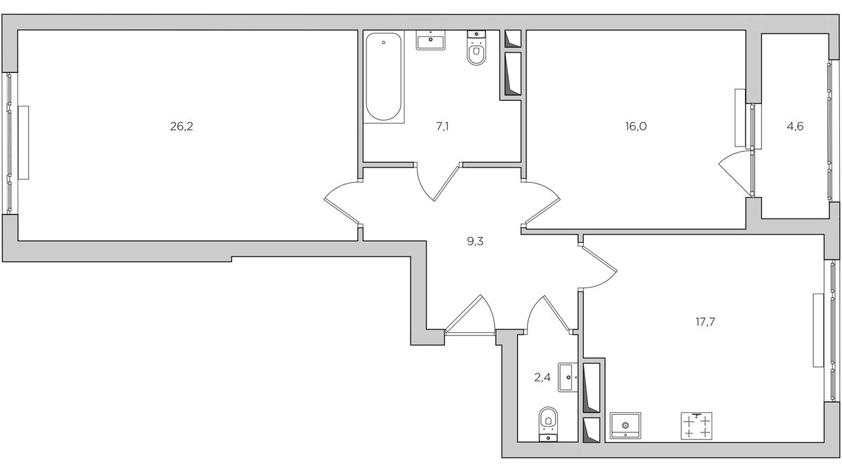 Планировка «до» двухкомнатной квартиры
