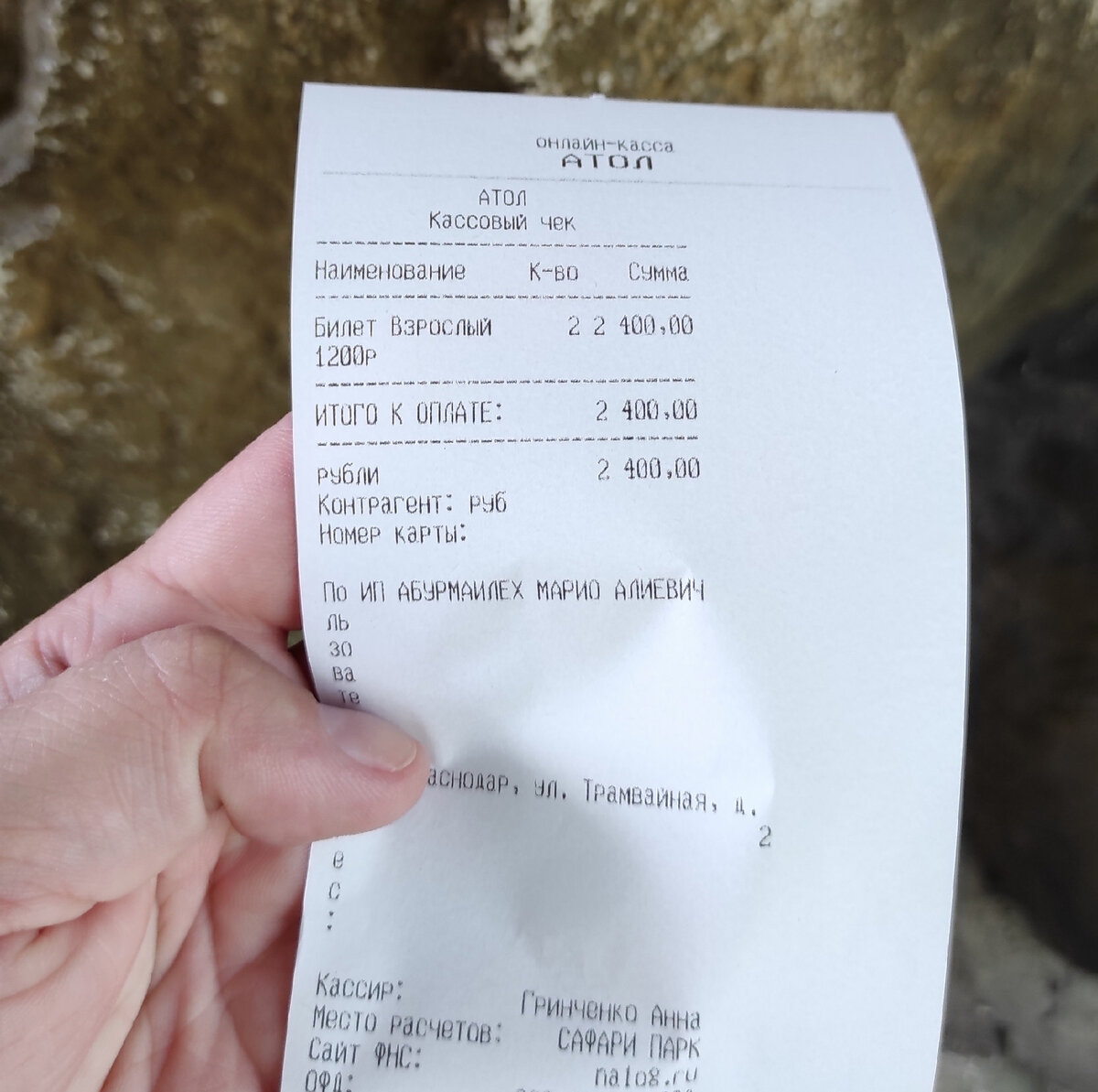 Мой чек за покупку билетов