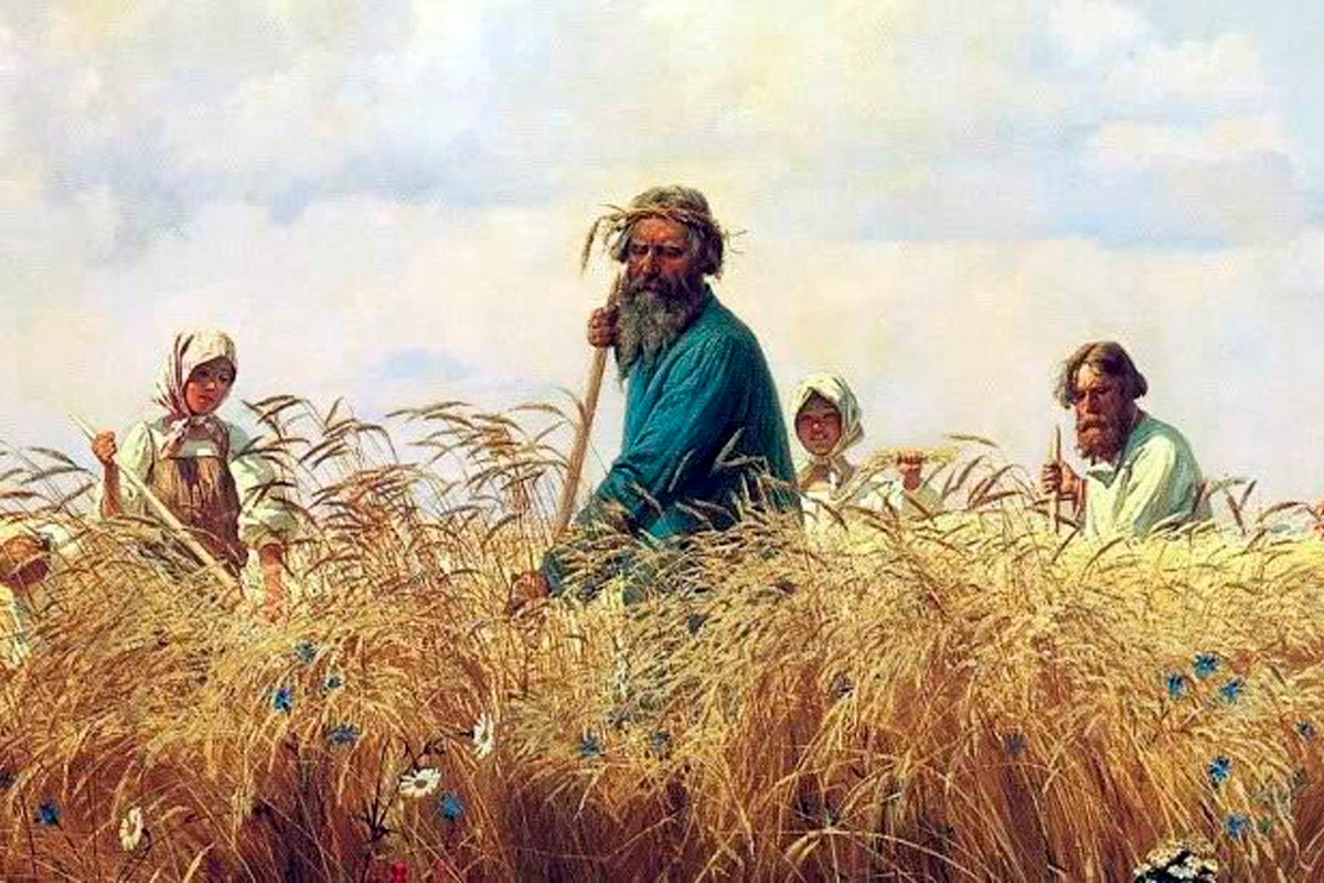 Встретил в поле. Мясоедов страдная пора. Григорий Мясоедов. Страдная пора (Косцы). 1887. Картина Косари Мясоедова. Картина жатва Шишкин