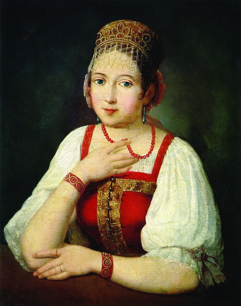 Неизвестный художник. Портрет неизвестной в русском костюме. 1831. Х., м.