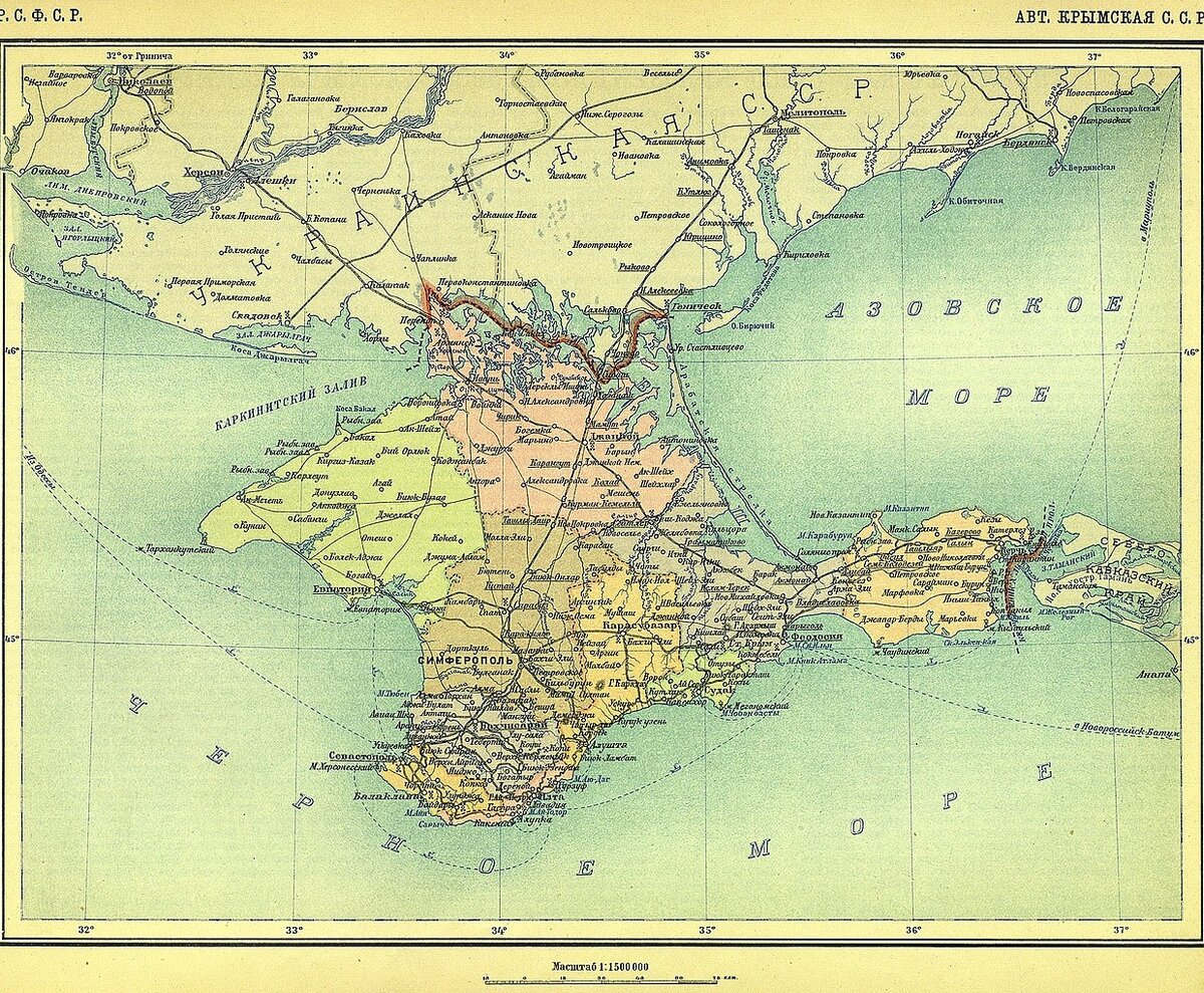 Крымская АССР на карте 1928 года
