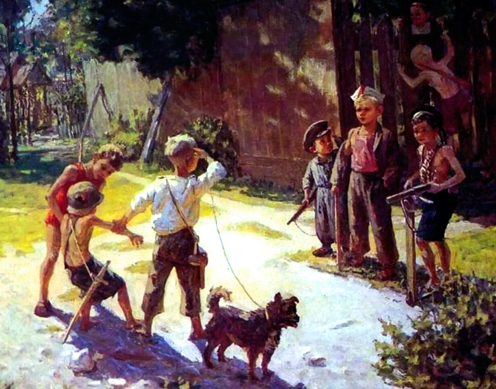 Картина Ф. Решетникова «Достали «языка». (Исходное изображение найдено на kartinysistoriey.ru).