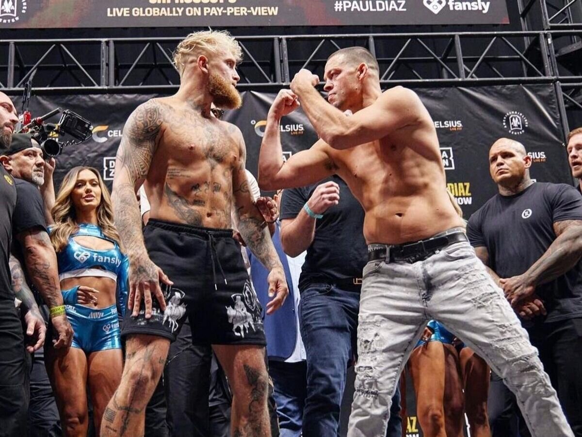    Джейк Пол и Нейт Диас на битве взглядов© Соцсети MVP